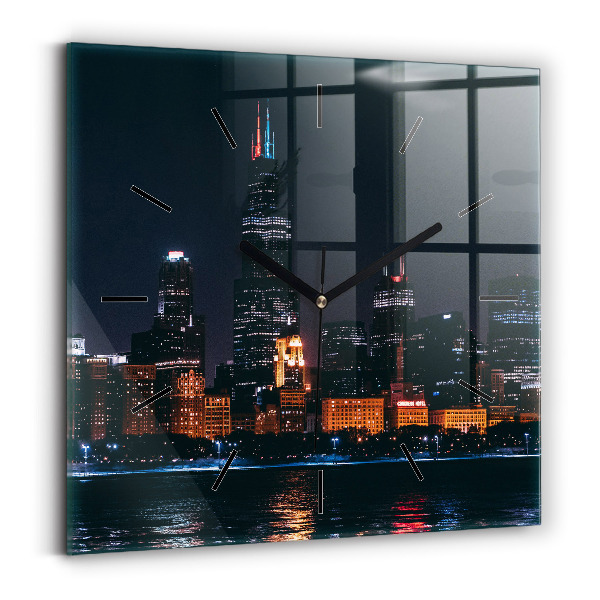 Ceas perete din sticlă pătrat Peisajul urban din Chicago