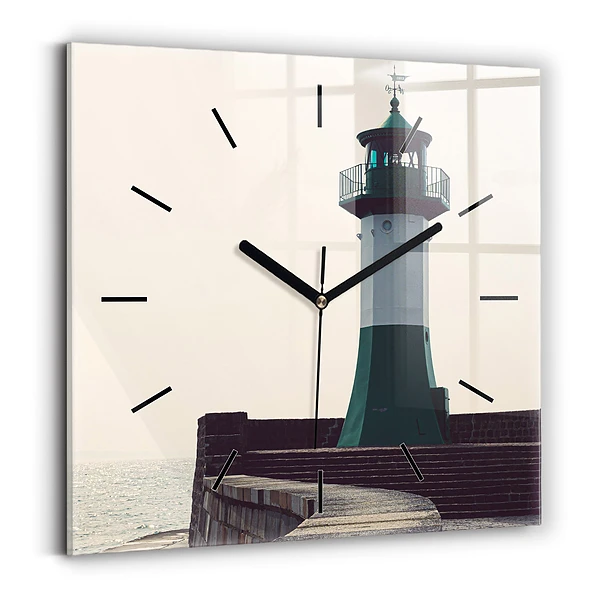Ceas de sticlă pe perete pătrat Farul și marea