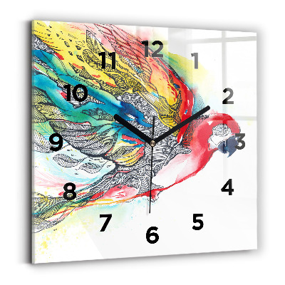 Ceas perete din sticlă pătrat Papagal colorat în zbor