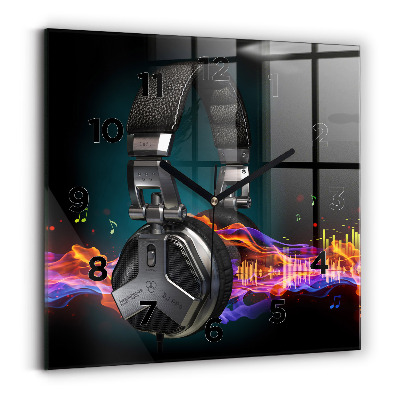 Ceas perete din sticlă pătrat Căști și unde sonore