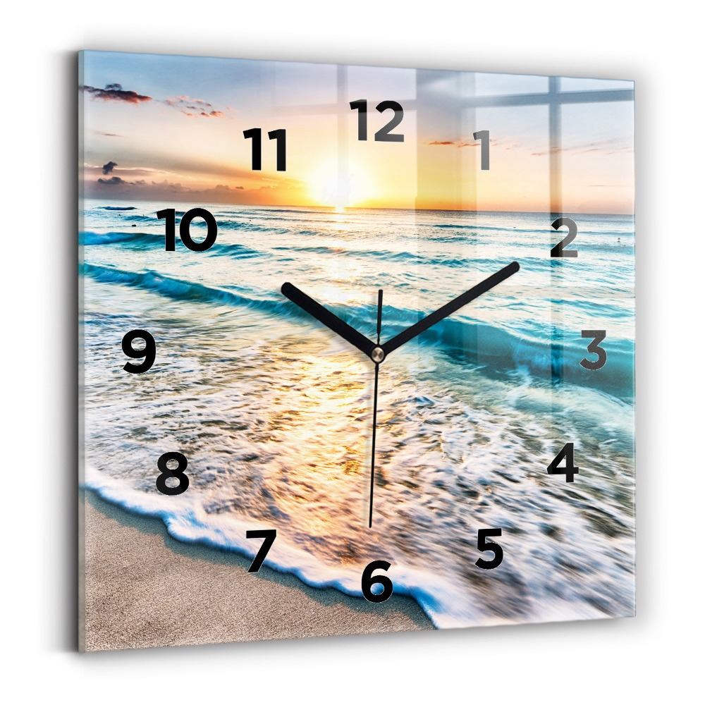 Ceas din sticlă pătrat Plaja, mare si nisip