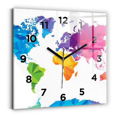 Ceas de sticlă pe perete pătrat Harta lumii abstracte