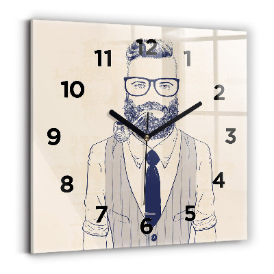 Ceas perete din sticlă pătrat Bărbat cu barbă