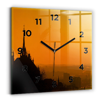 Ceas perete din sticlă pătrat Vedere asupra Catedralei din Brno