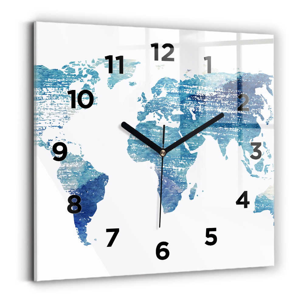 Ceas de sticlă pe perete pătrat harta lumii