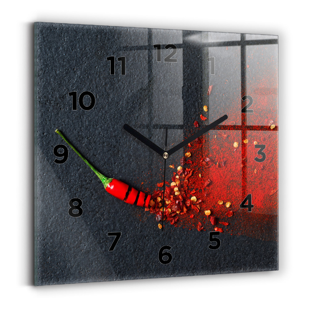 Ceas perete din sticlă pătrat Condiment cu ardei roșu