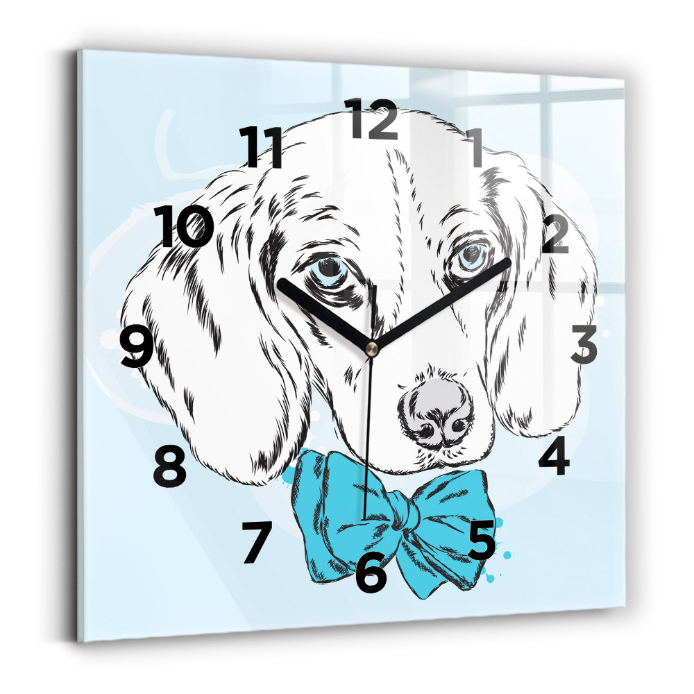 Ceas perete din sticlă pătrat Pui de caine
