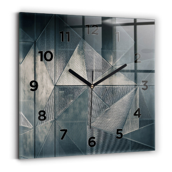 Ceas pătrat de perete din sticlă Triunghiuri abstracte metalice