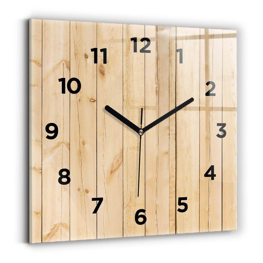 Ceas perete din sticlă pătrat Scanduri de lemn
