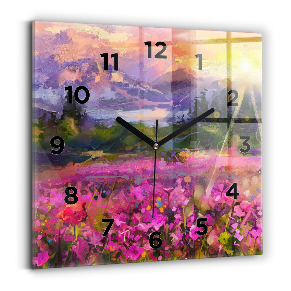 Ceas de sticlă pe perete pătrat Peisaj al naturii și florilor