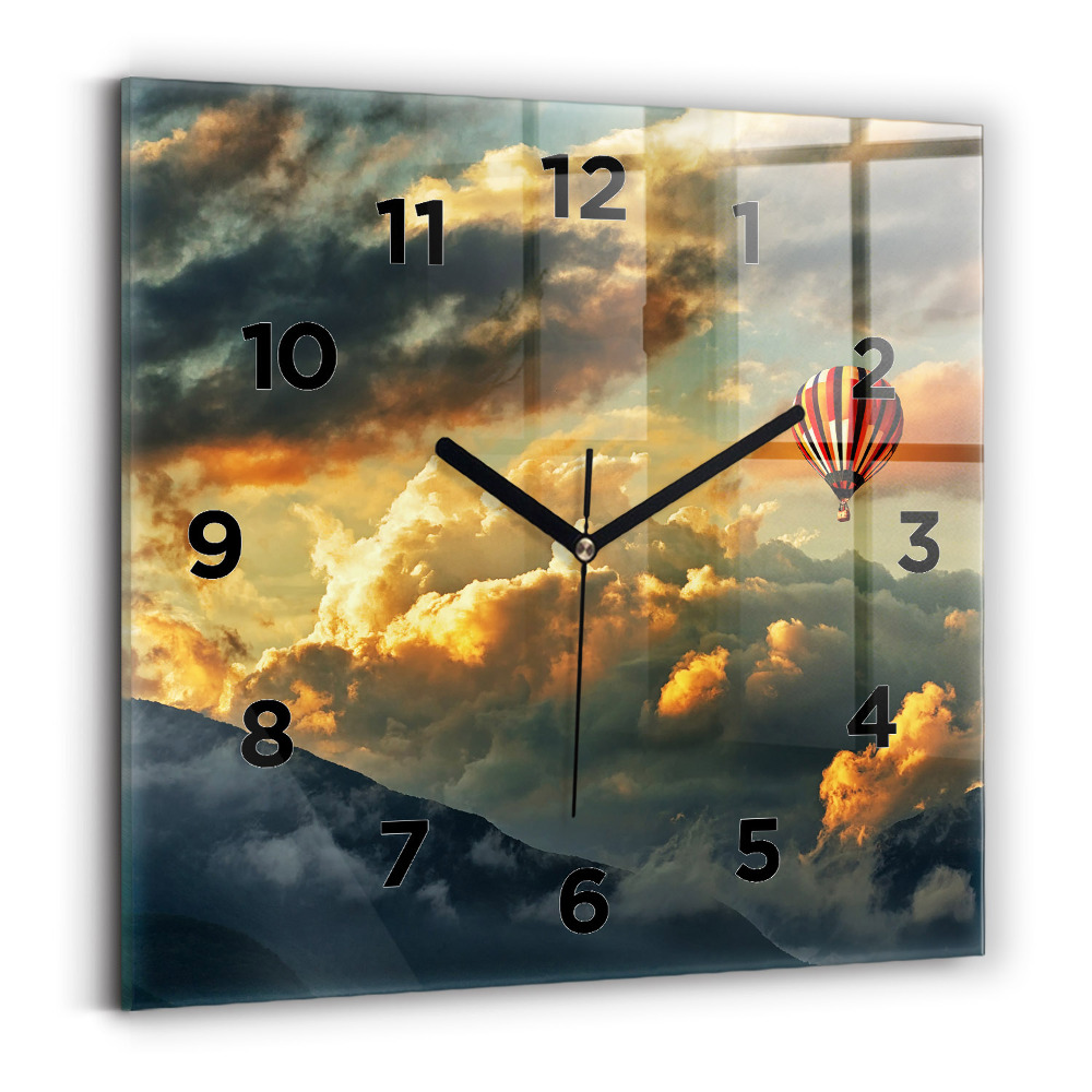 Ceas de sticlă pe perete pătrat Zborul cu balonul în nori