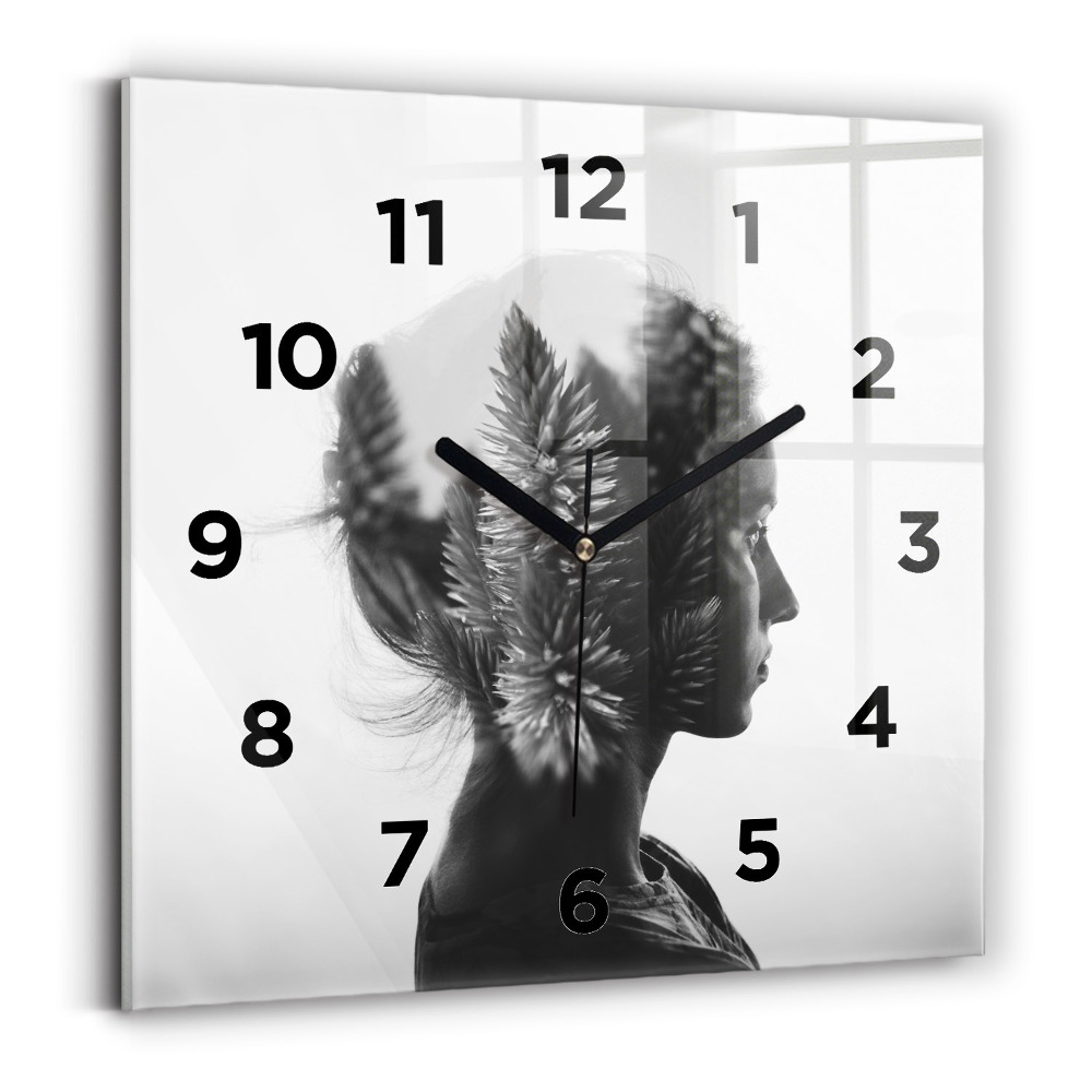 Ceas perete din sticlă pătrat Portretul unei femei