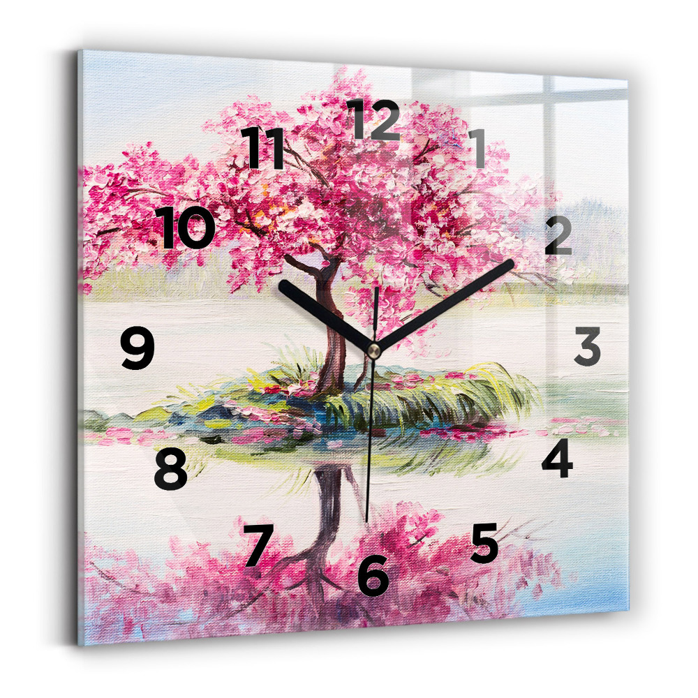 Ceas perete din sticlă pătrat Mozaic de copac