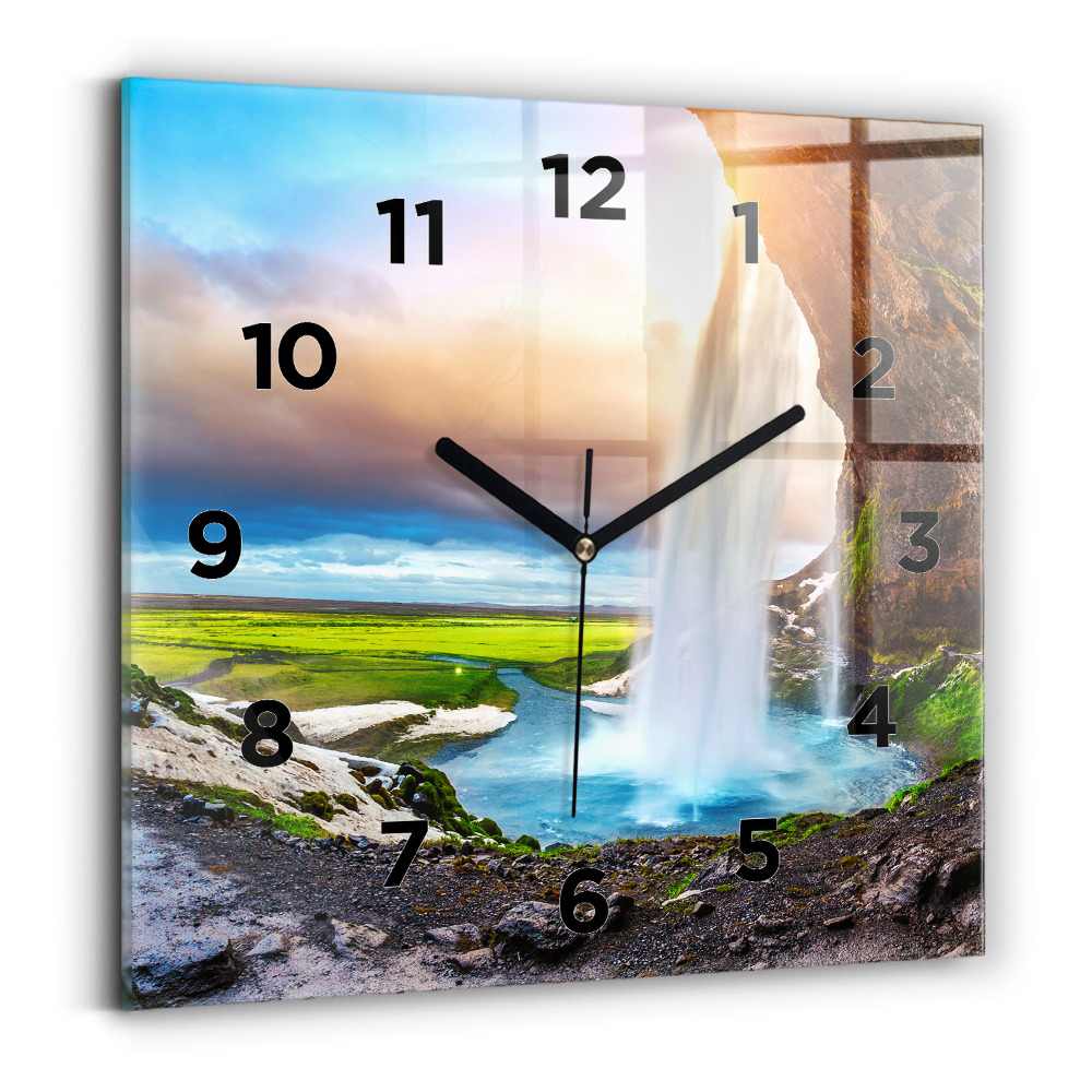 Ceas de sticlă pe perete pătrat Cascada în Islanda