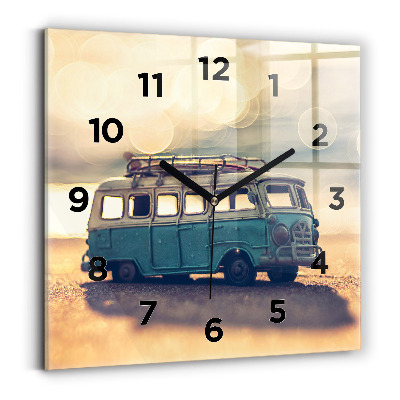 Ceas de sticlă pe perete pătrat Rulotă pe plajă