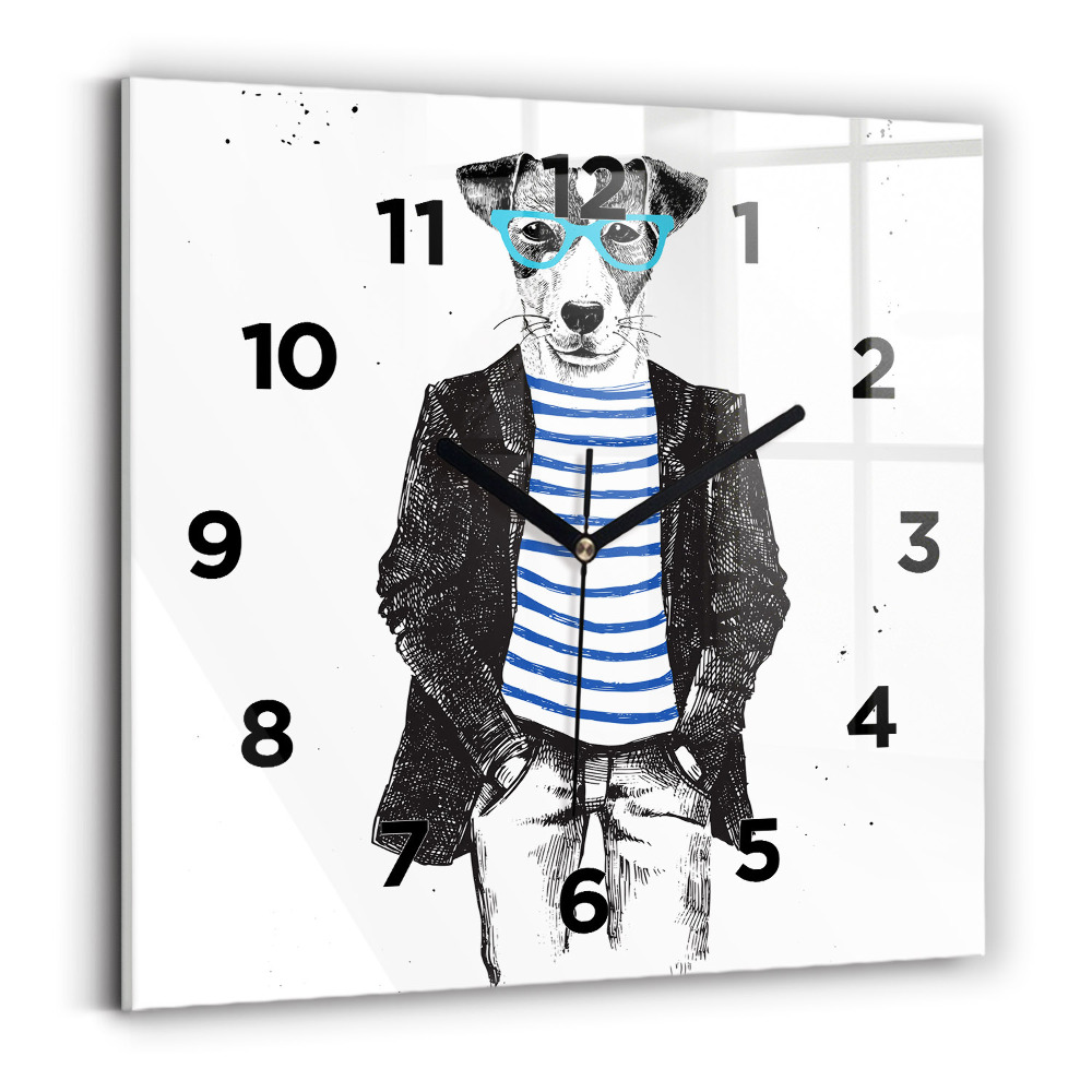 Ceas de sticlă pe perete pătrat Un câine într-un corp uman