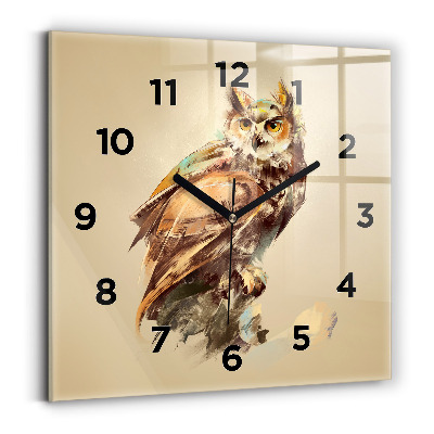 Ceas pătrat de perete din sticlă Bufniță - un semn de înțelepciune