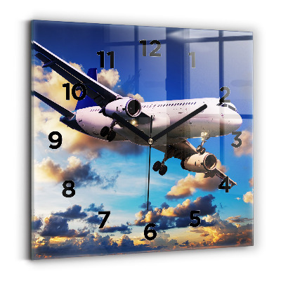 Ceas perete din sticlă pătrat Avion în nori