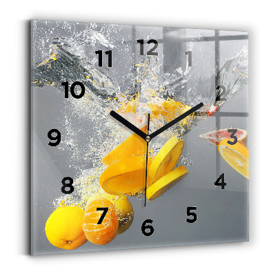Ceas pătrat de perete din sticlă Citrice în apă