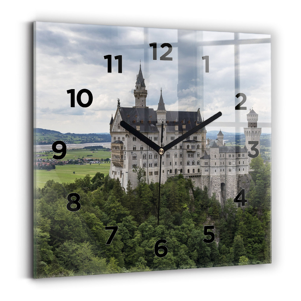 Ceas perete din sticlă pătrat Castelul Neuschwanstein
