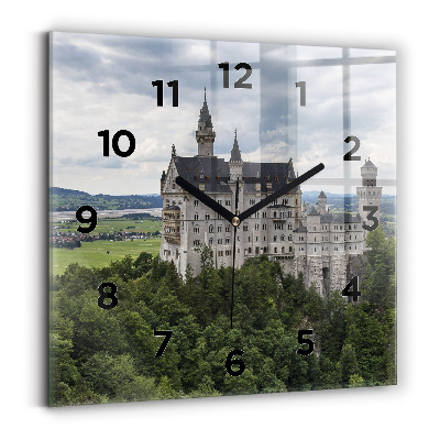 Ceas perete din sticlă pătrat Castelul Neuschwanstein