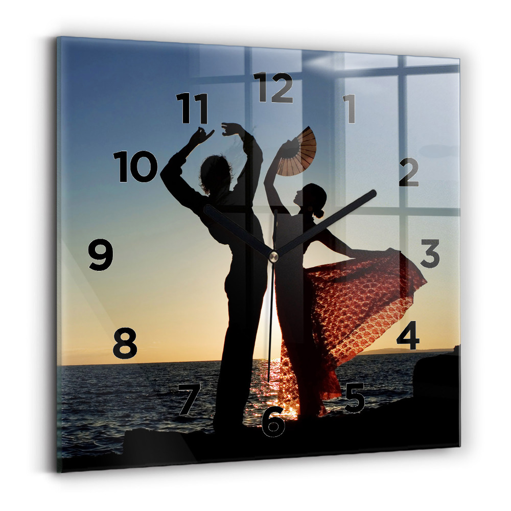 Ceas perete din sticlă pătrat Dans spaniol pe mare