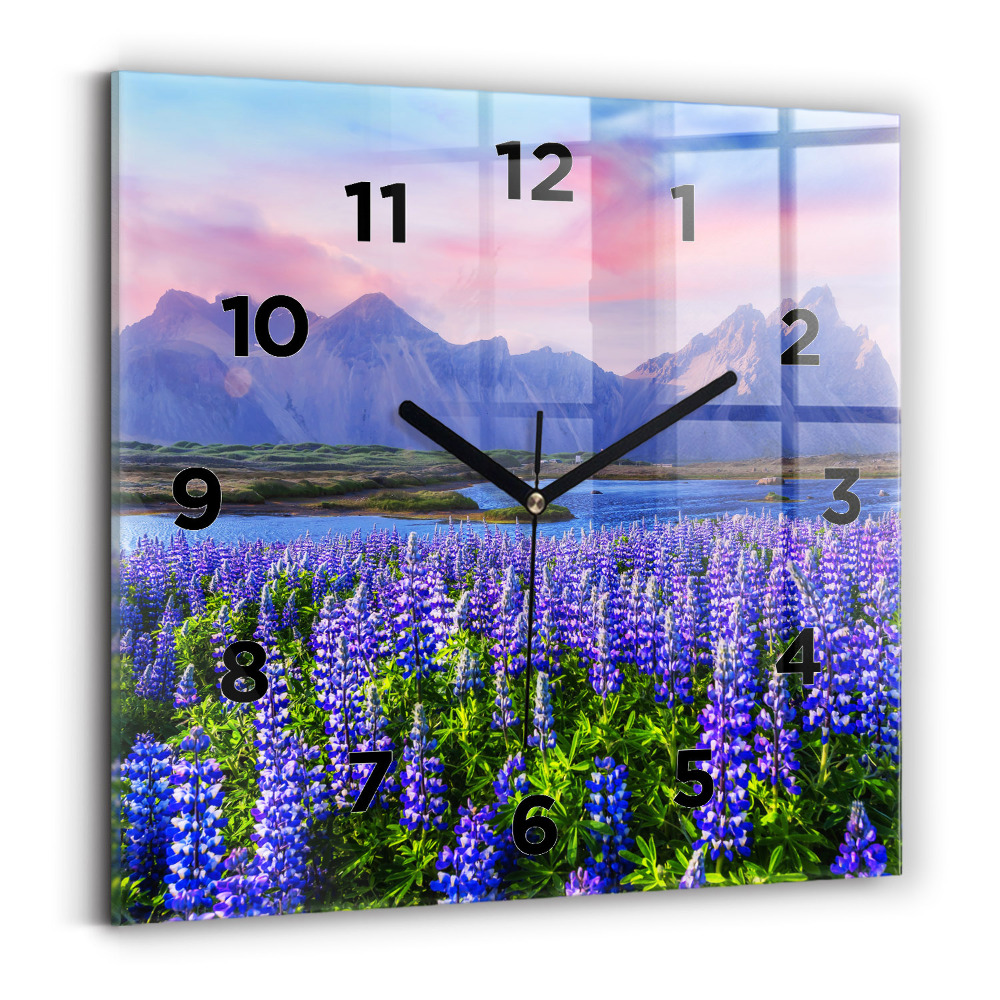 Ceas din sticlă pătrat Vedere asupra munților din Islanda