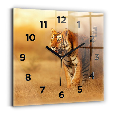 Ceas perete din sticlă pătrat Vânătoarea de tigru