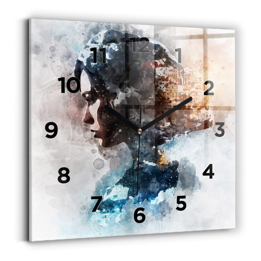 Ceas perete din sticlă pătrat Fețe abstracte