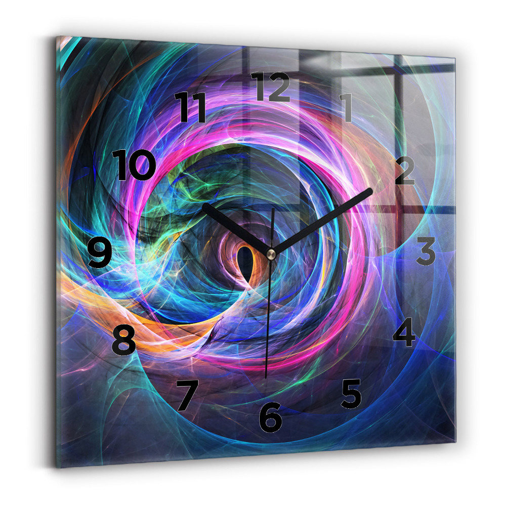 Ceas de sticlă pe perete pătrat Fractal colorat