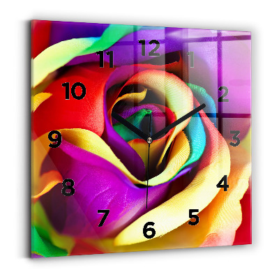 Ceas de sticlă pe perete pătrat Trandafir curcubeu