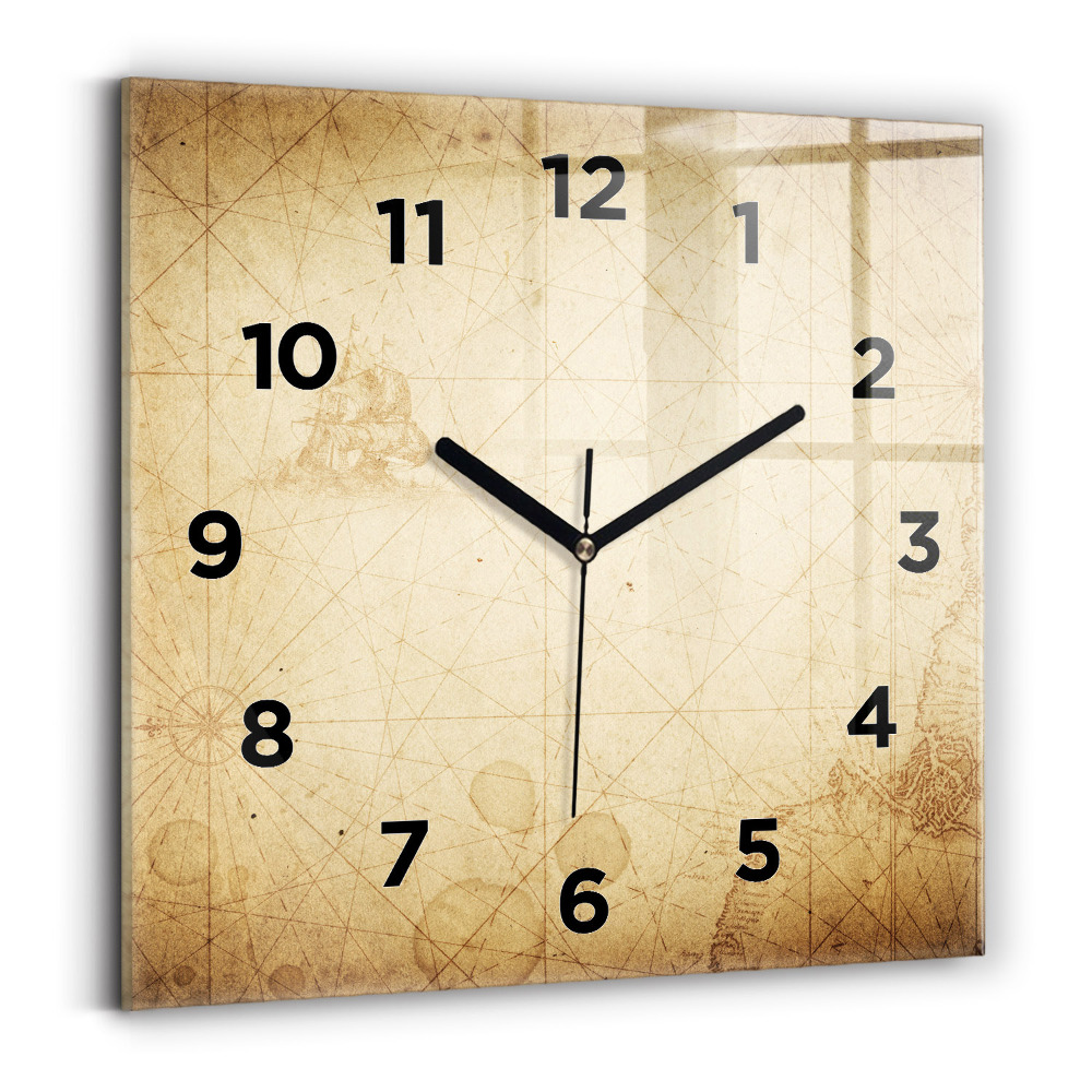 Ceas perete din sticlă pătrat Harta lumii vechi