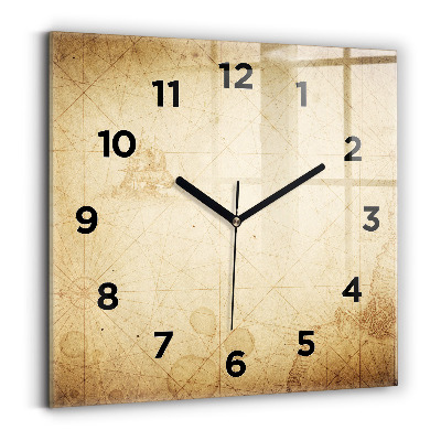 Ceas perete din sticlă pătrat Harta lumii vechi