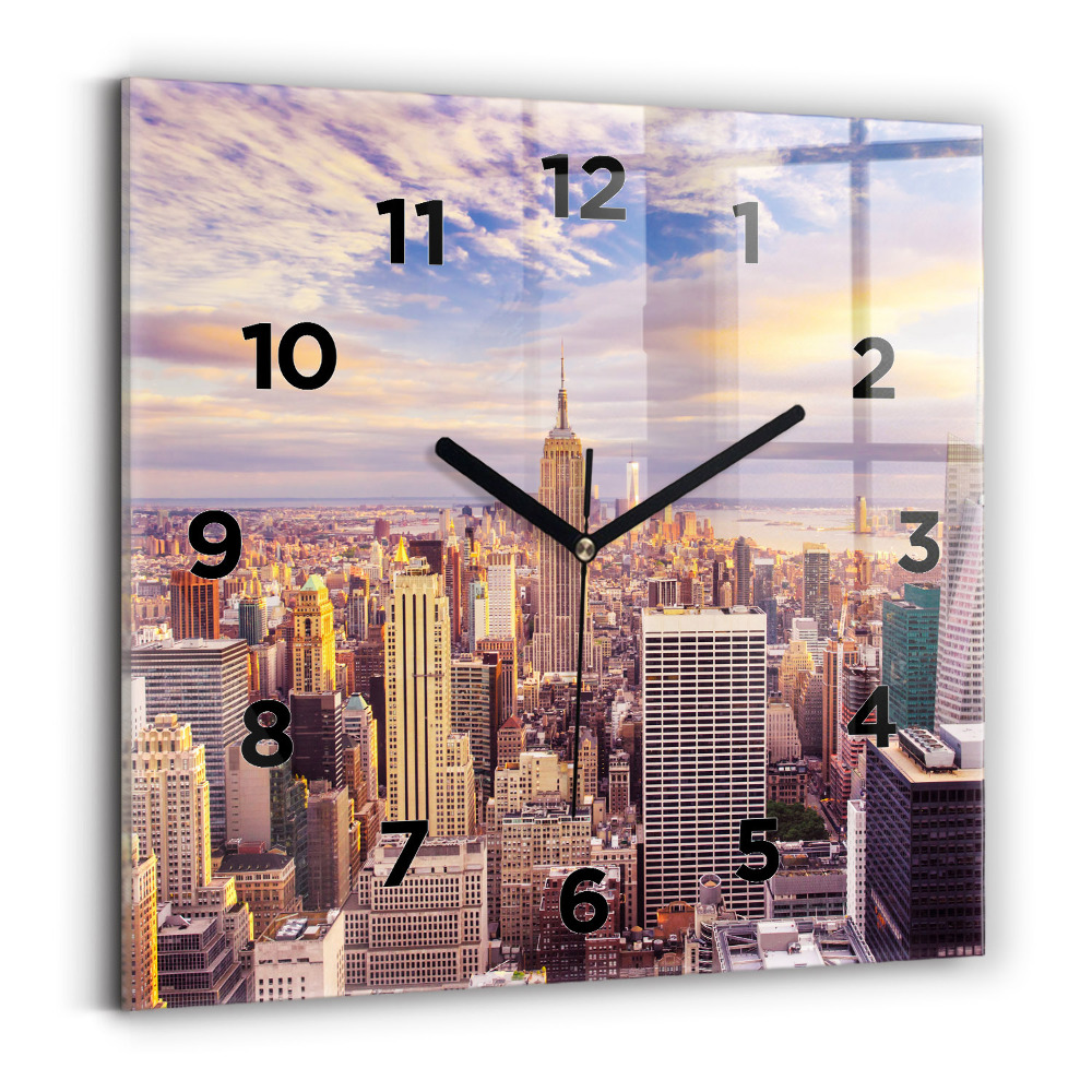 Ceas perete din sticlă pătrat Apus de soare New York