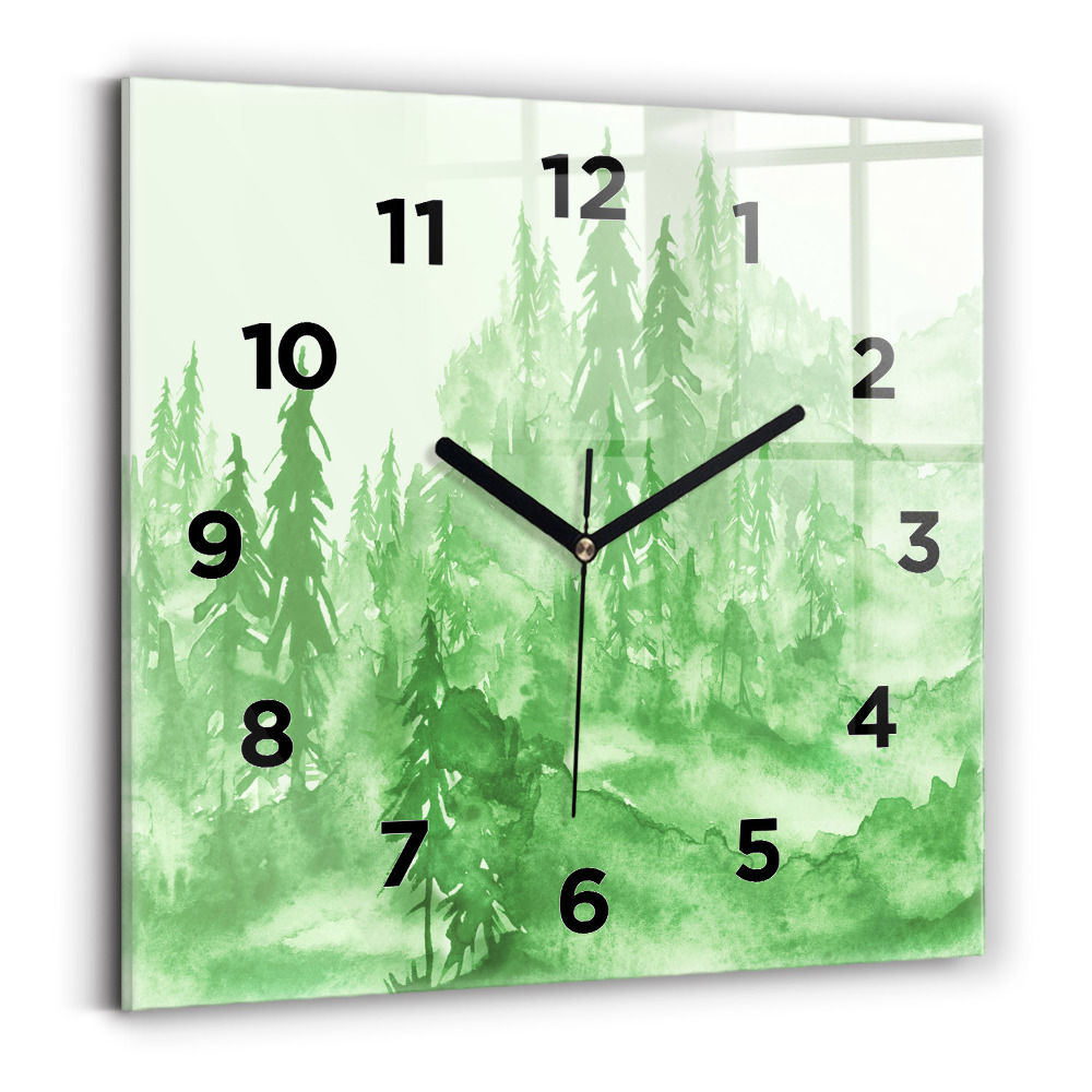 Ceas pătrat de perete din sticlă Pictură verde de pădure