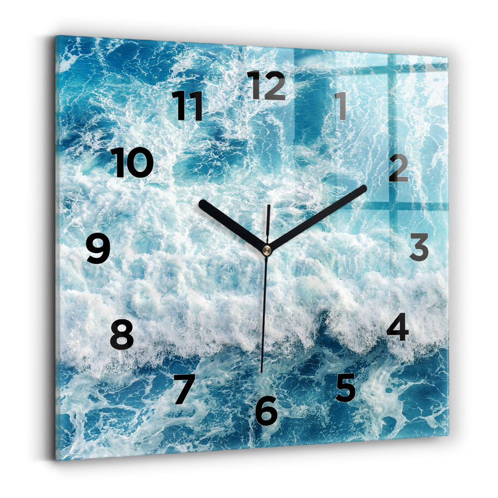 Ceas perete din sticlă pătrat valurile oceanului