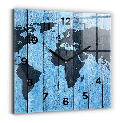 Ceas pătrat de perete din sticlă Harta lumii pe panouri