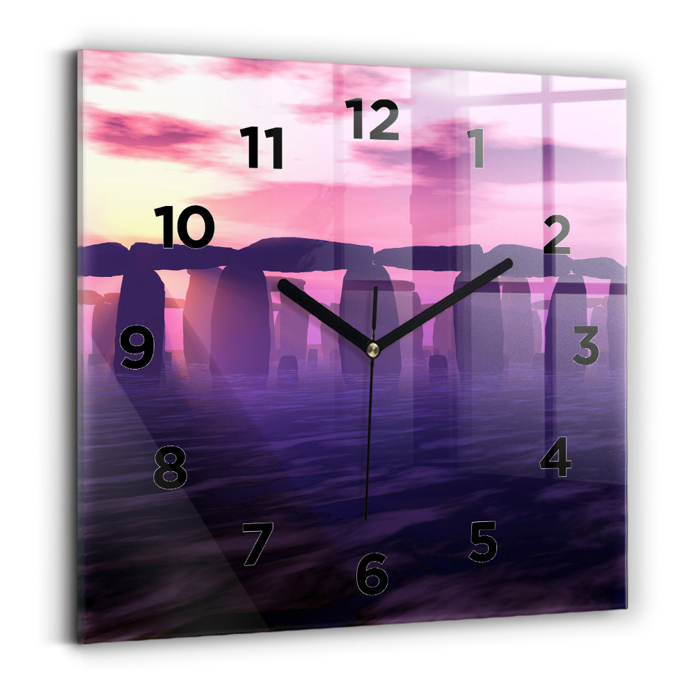 Ceas de sticlă pe perete pătrat Apus de soare la Stonehenge