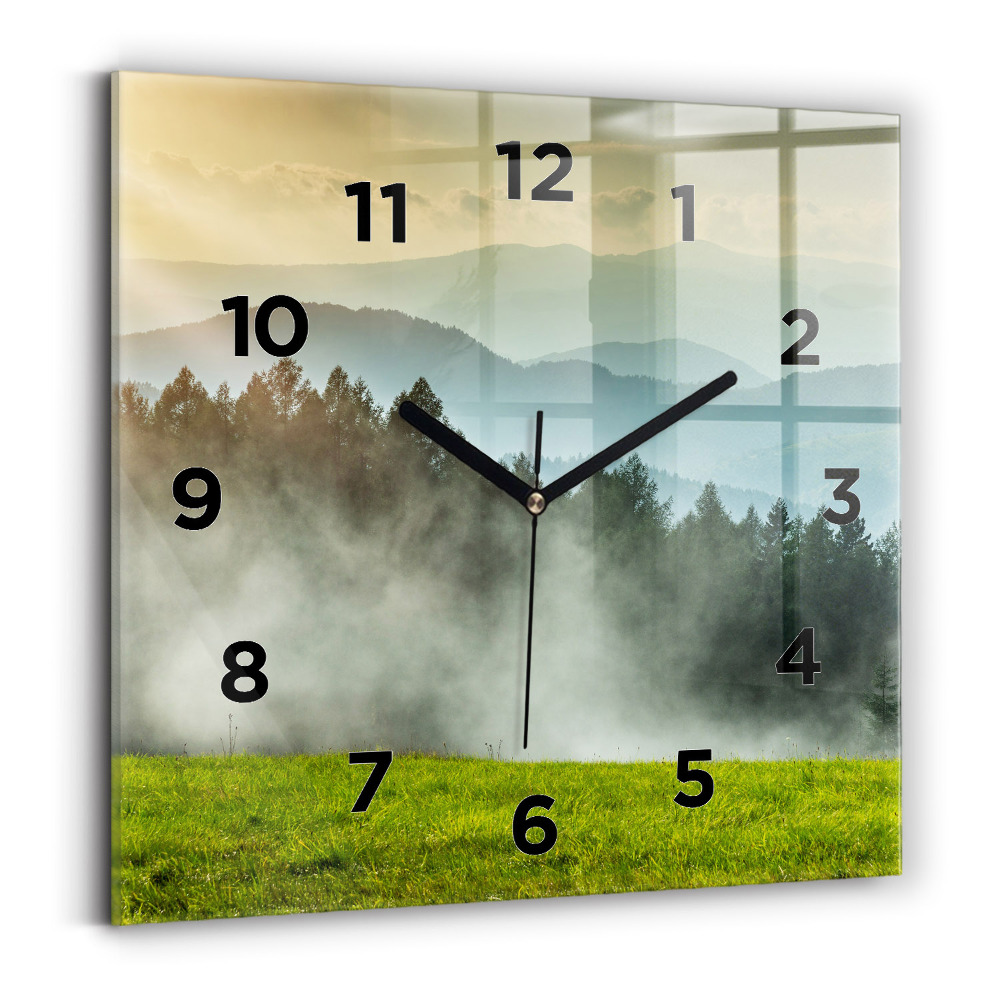 Ceas perete din sticlă pătrat Peisaj montan