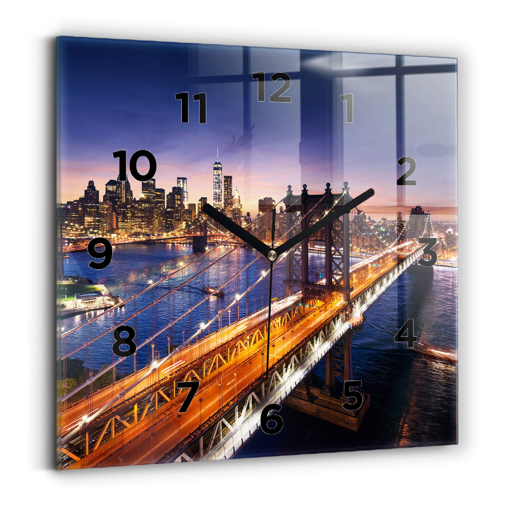 Ceas de sticlă pe perete pătrat New York și apusul soarelui