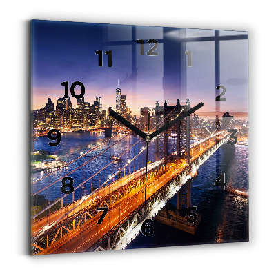 Ceas de sticlă pe perete pătrat New York și apusul soarelui