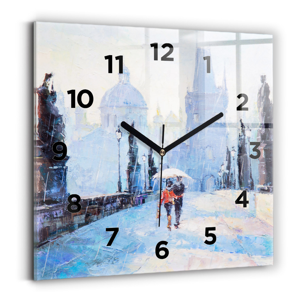 Ceas pătrat de perete din sticlă Arta in ulei