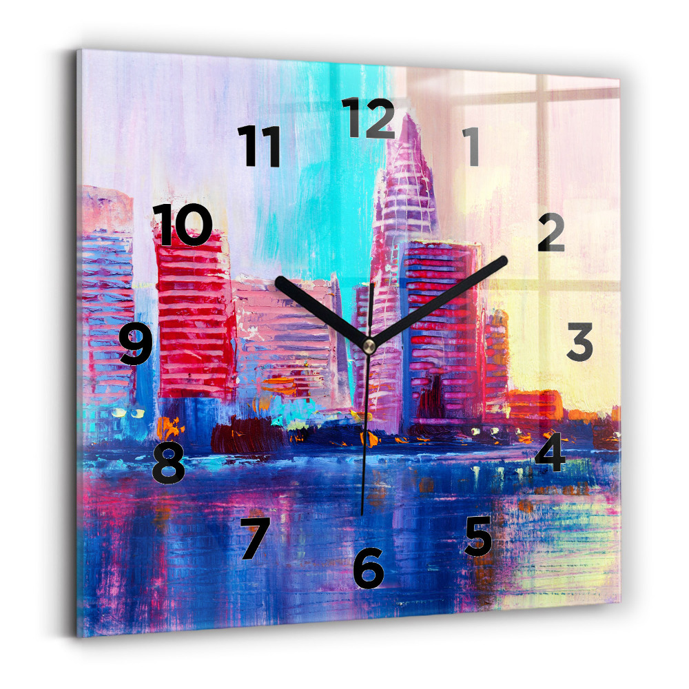 Ceas pătrat de perete din sticlă Abstracția zgârie-norilor