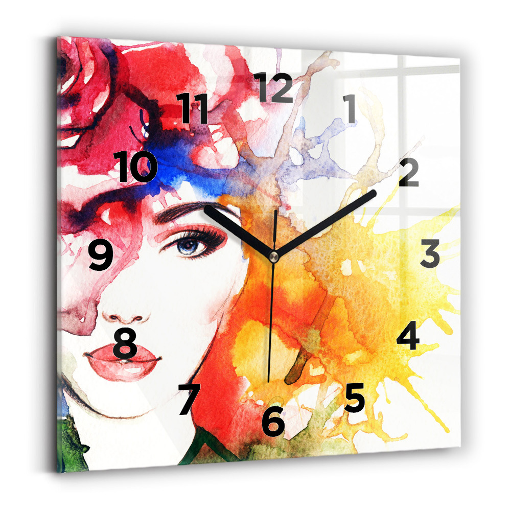 Ceas din sticlă pătrat Portretul colorat al unei femei