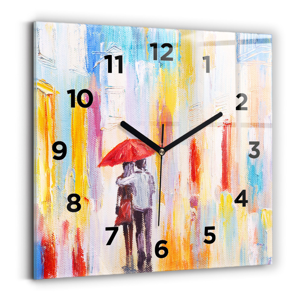 Ceas pătrat de perete din sticlă Cuplu în ploaie