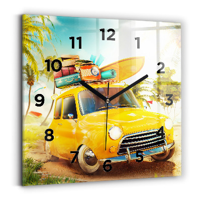 Ceas perete din sticlă pătrat Mașină cu o placă de surf