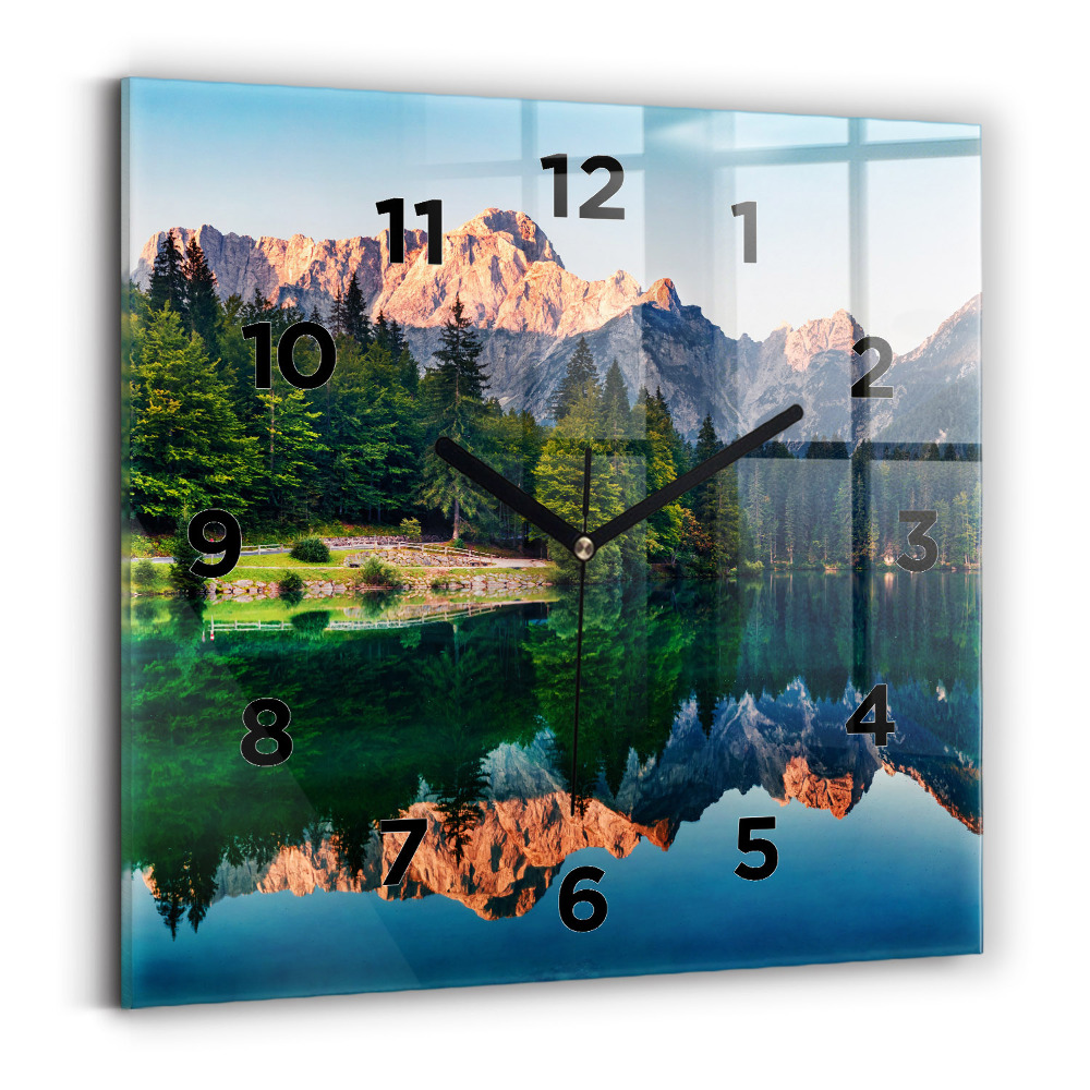 Ceas de sticlă pe perete pătrat Peisajul lacului