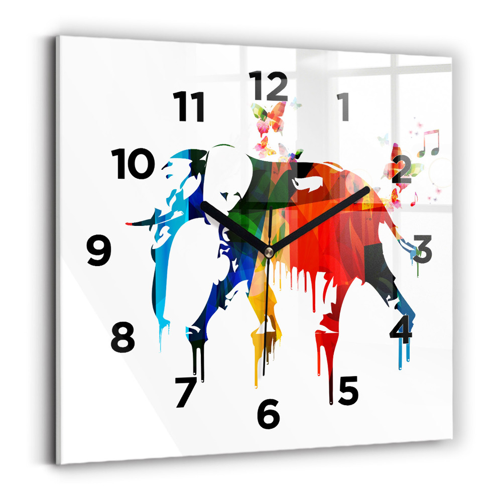 Ceas din sticlă pătrat Elefant colorat pictat