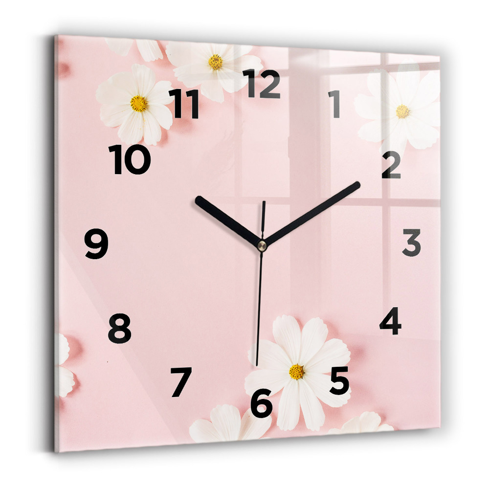 Ceas perete din sticlă pătrat Flori de margarete