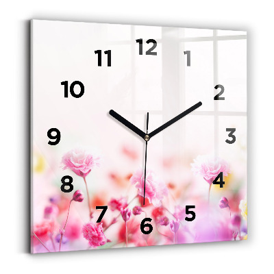 Ceas de sticlă pe perete pătrat Flori în pajiște